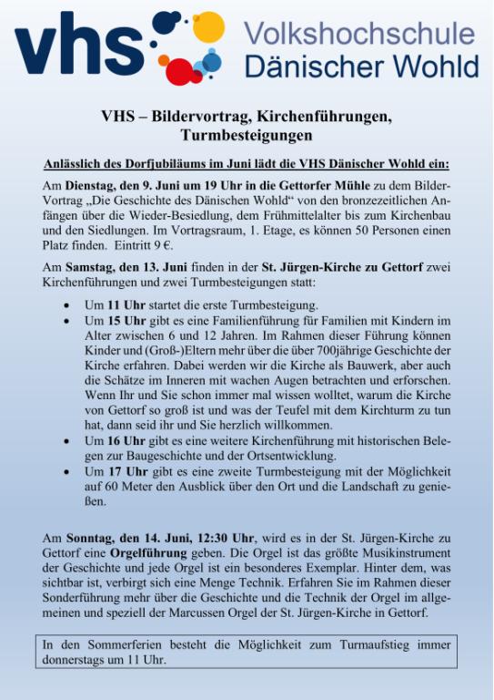 Kirchenf&uuml;hrungen und Turmbesteigungen zum Dorfjubil&auml;um