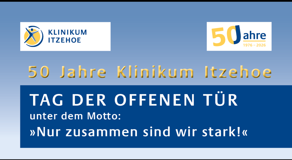 Klinik-Logo, 50 Jahre (1976-2026) Klinikum Itzehoe, Tag der offenen Tür unter dem Motto: Nur zusammen sind wir stark!